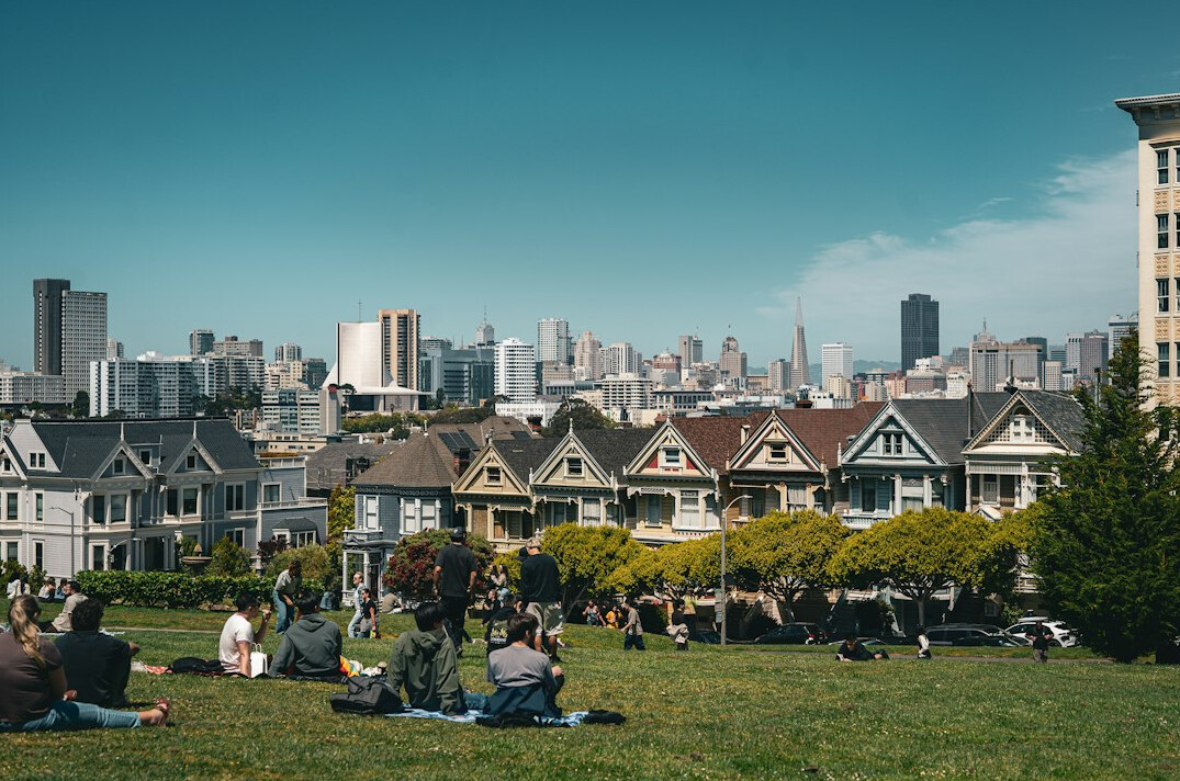 diverse people in urban park